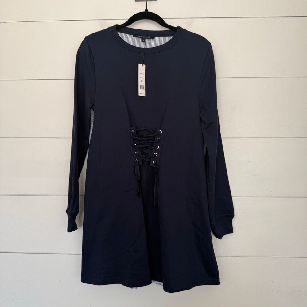 Walter Baker Women’s Small Navy Striped Lace Up Anne Dress New